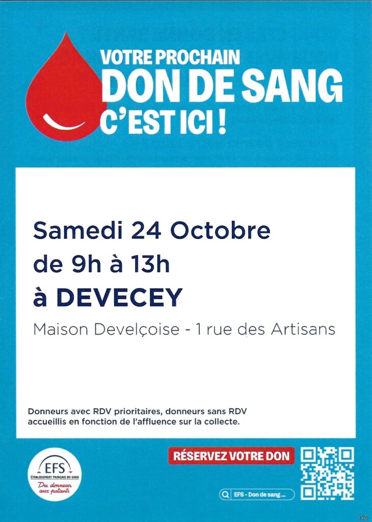 Don du sang, collecte 24/10/2026
