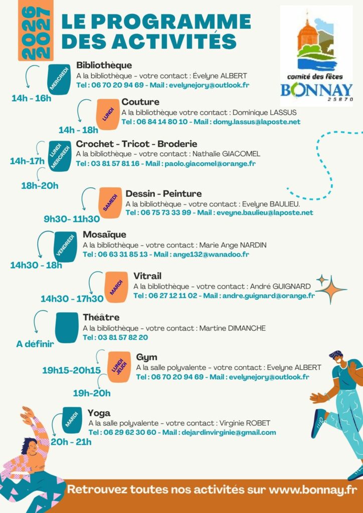 Programme des activités du comité des fêtes de Bonnay 2026/2027