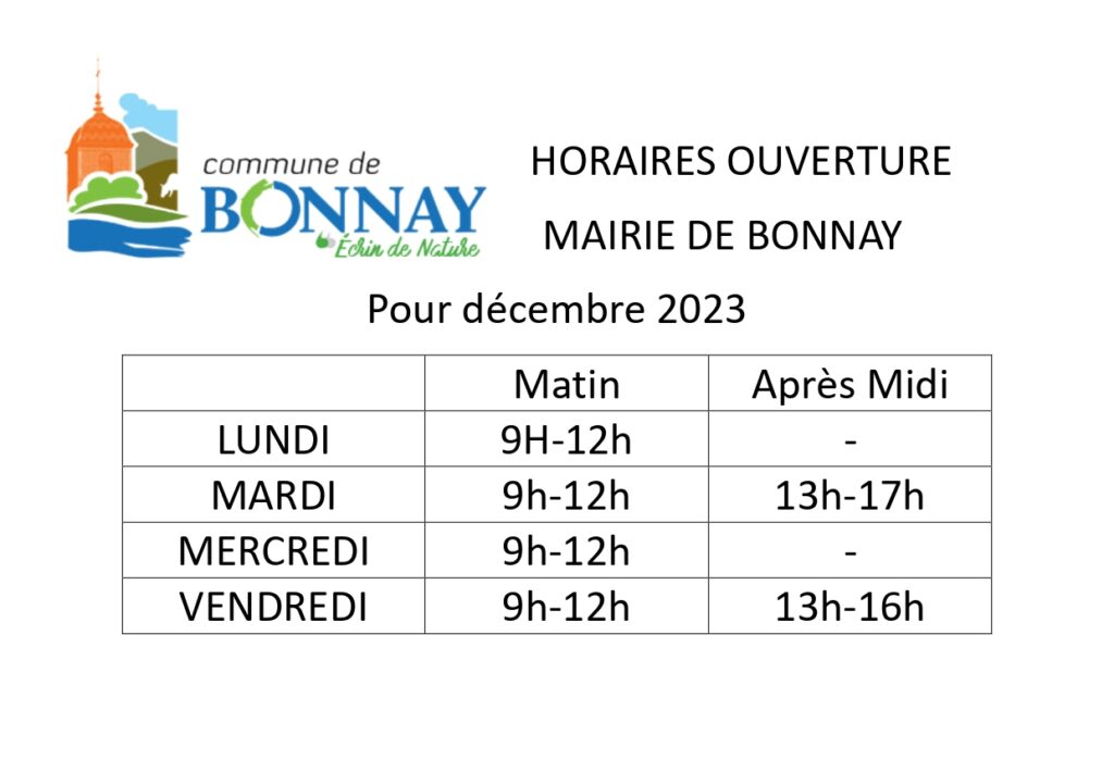 Information horaires temporaires mairie de Bonnay