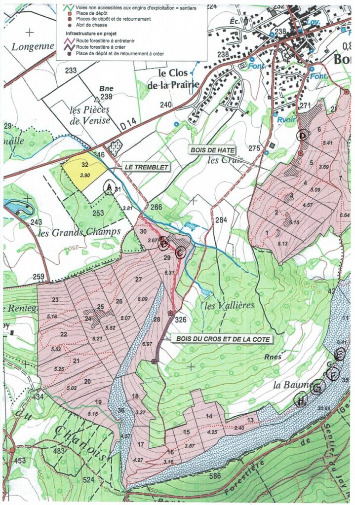 Plan des lots - vente de bois aout 2026 Bonnay