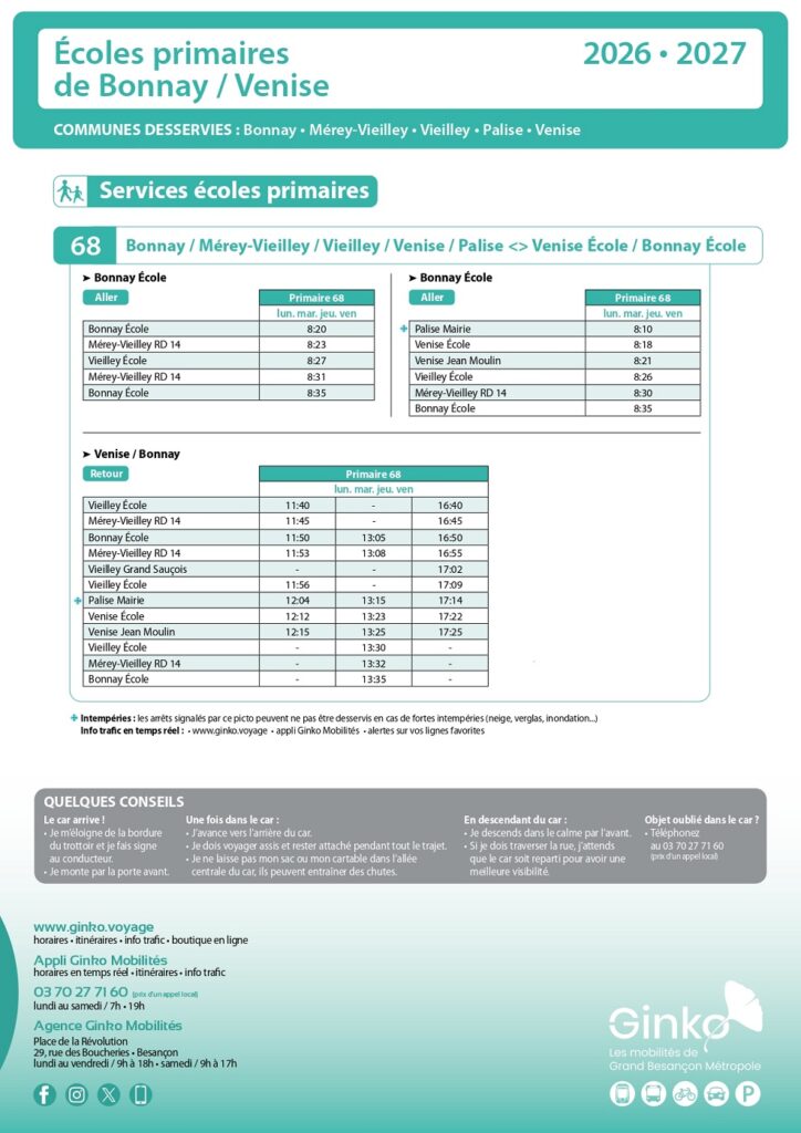 Fiche horaires transport scolaire 26-27