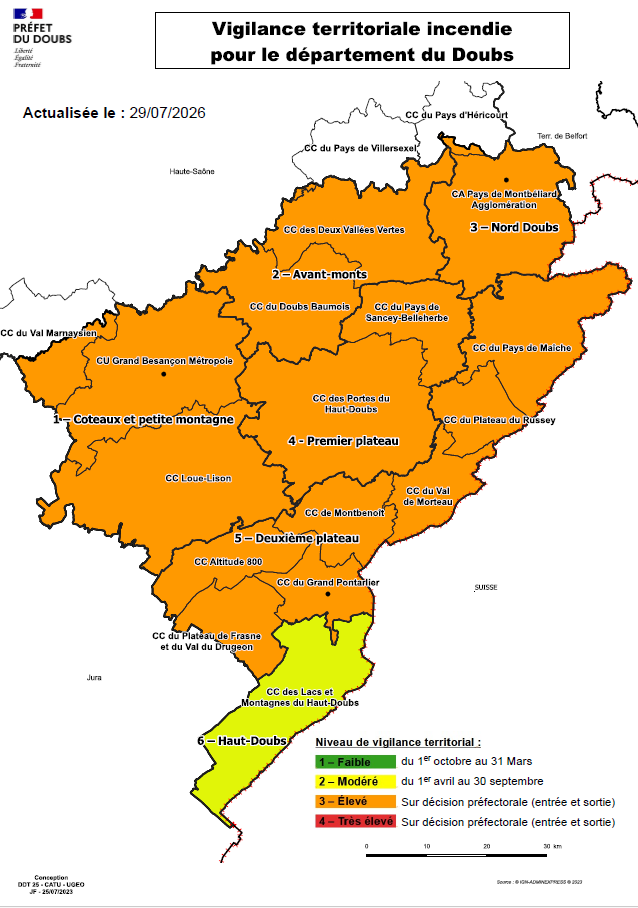 Carte vigilance orange incendie -Doubs